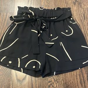 Comune Black Cream Elastic Waist Faux Belted Dress Short Size XS NWT